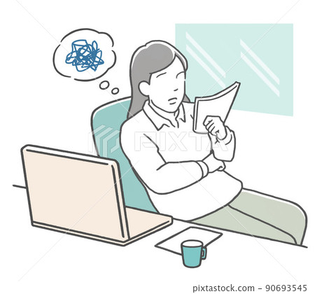 Business woman who is worried about seeing documents at work 90693545