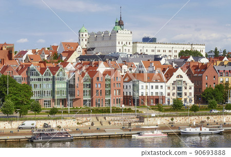 Szczecin waterfront panorama on a sunny day, Poland. Szczecin waterfront panorama on a sunny day, Poland. 90693888