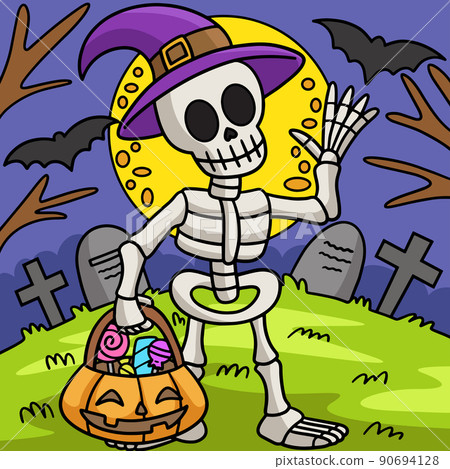 Skeleton Halloween Colored Cartoon Illustration 90694128