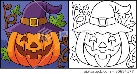 Pumpkin Witch Halloween Colored Illustration Pumpkin Witch Halloween Colored Illustration 90694177