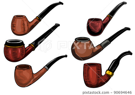 Set of illustrations of smoking pipes in engraving style. Design element for logo, label, sign, poster, t shirt. Vector illustration Set of illustrations of smoking pipes in engraving style. Design element for logo, label, sign, poster, t shirt. Vector illustration 90694646