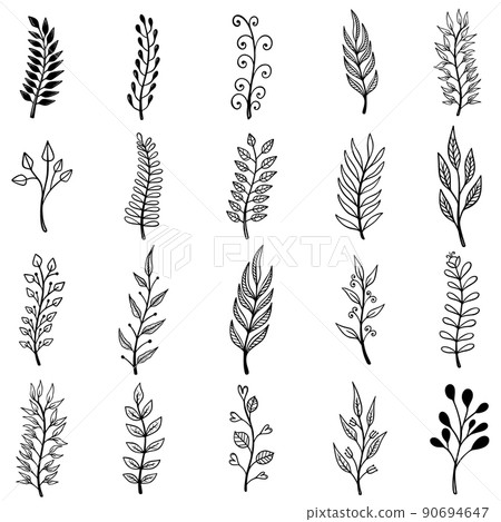 Set of hand drawn floral design elements. Design element for poster, label, sign, emblem, menu. Vector illustration 90694647