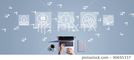 Data Security concept with person working with laptop Data Security concept with person working with laptop 90695337