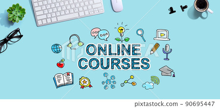 Online courses with a computer keyboard 90695447