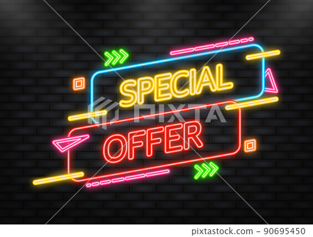 Neon Icon. Special offer blue banner. Discount tag, app icon. Vector illustration. Neon Icon. Special offer blue banner. Discount tag, app icon. Vector illustration. 90695450