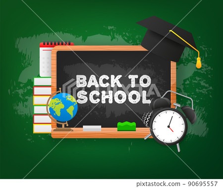 Modern chalkboard black template with sign back to school. Vector illustration 90695557