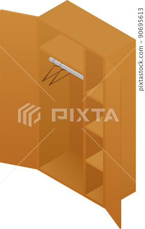 Empty isometric wardrobe, brown rustic furniture Empty isometric wardrobe, brown rustic furniture 90695613