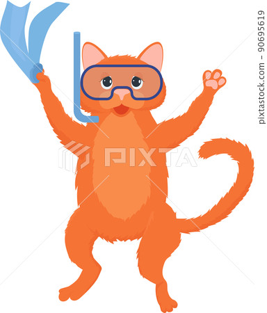 Ginger cat diver cartoon mascot isolated on white. Ginger cat diver cartoon mascot isolated on white. 90695619
