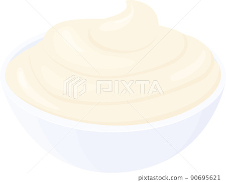 Cartoon creamy mayonnaise in small round bowl Cartoon creamy mayonnaise in small round bowl 90695621
