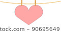 Heart shape pink paper  hanging with clothespin 90695649