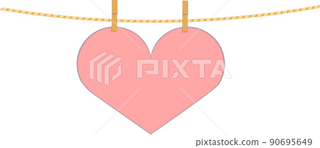 Heart shape pink paper hanging with clothespin Heart shape pink paper hanging with clothespin 90695649