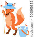 Fisherman little ginger fox with bucket, isolated 90695652