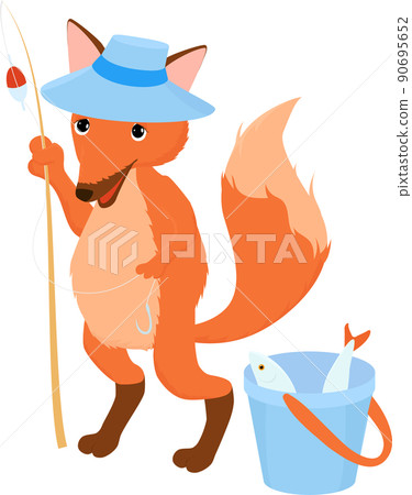 Fisherman little ginger fox with bucket, isolated Fisherman little ginger fox with bucket, isolated 90695652