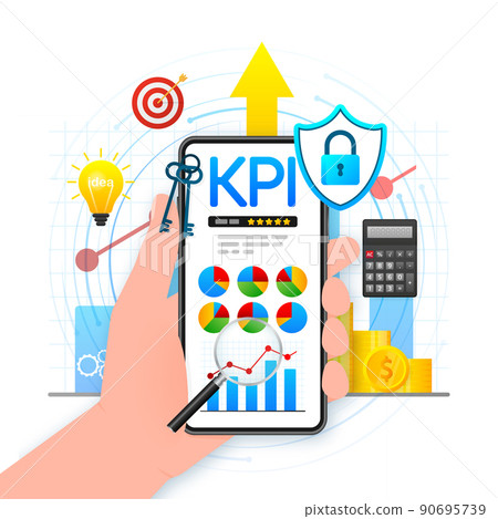 Flat icon with kpi for marketing design. Financial investment. Business data analysis Flat icon with kpi for marketing design. Financial investment. Business data analysis 90695739