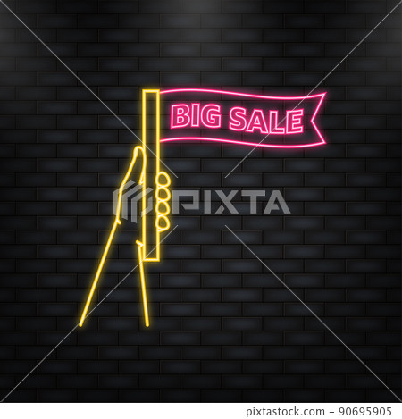 Big sale in flat style on white background. Neon icon. Creative poster, banner. Mega sale Big sale in flat style on white background. Neon icon. Creative poster, banner. Mega sale 90695905
