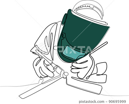 Continuous one line drawing of a male in face mask 90695999
