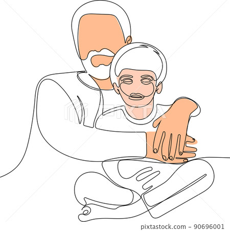 family portrait grandfather hugging grandson 90696001