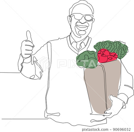 Minimal outline concept of man holding grocery bag Minimal outline concept of man holding grocery bag 90696032