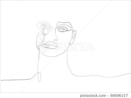 Continuous line drawing of face woman.Abstract line art portrait, Line,continuous line,drawing, Vector minimalism style and sketch portrait  concept. 90696157