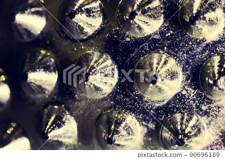 abstract blue and yellow metal background with cones. space background. screensaver. macro photo 90696189