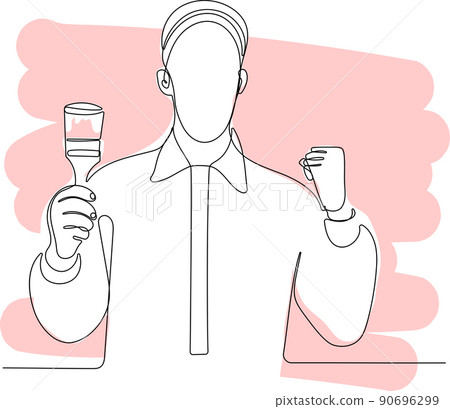 Continuous one line drawing of young painter man Continuous one line drawing of young painter man 90696299
