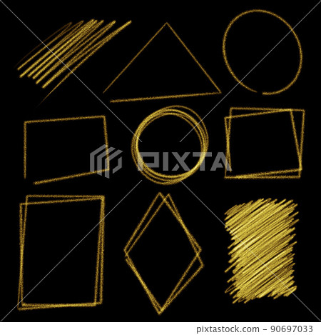 Golden frames. Illustration of different shapes and lines on a black background. Procreate hand drawn image Golden frames. Illustration of different shapes and lines on a black background. Procreate hand drawn image 90697033