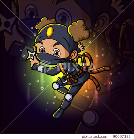 The ninja girl is throwing the shuriken esport mascot logo design The ninja girl is throwing the shuriken esport mascot logo design 90697321
