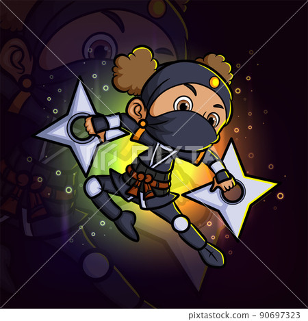 The ninja girl jump and hold the twin shuriken esport mascot logo design The ninja girl jump and hold the twin shuriken esport mascot logo design 90697323
