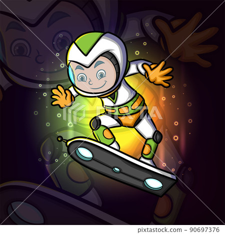 The cyborg boy is playing the skateboard in space esport mascot logo design The cyborg boy is playing the skateboard in space esport mascot logo design 90697376