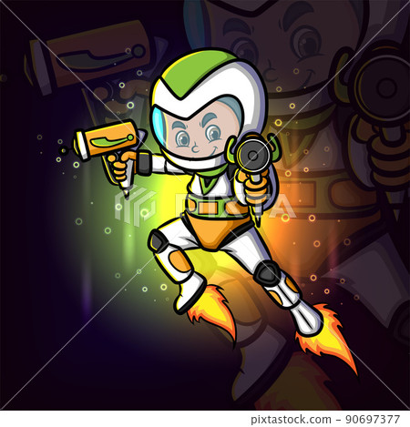 The cyborg boy is shooting the laser gun esport mascot logo design The cyborg boy is shooting the laser gun esport mascot logo design 90697377