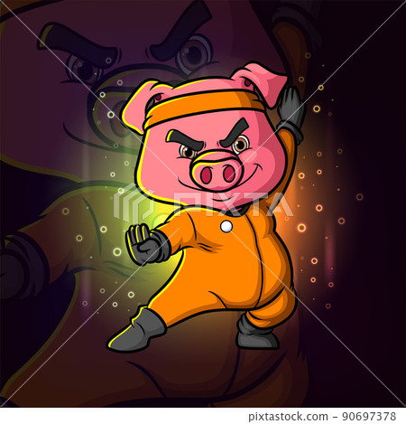 The cute professional kung fu pig esport mascot logo design 90697378