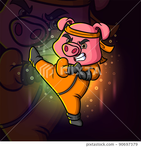 The strong kung fu pig is kicking esport mascot logo design The strong kung fu pig is kicking esport mascot logo design 90697379