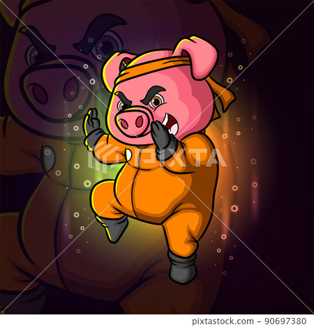 The strong kung fu pig is doing the attraction esport mascot logo design 90697380