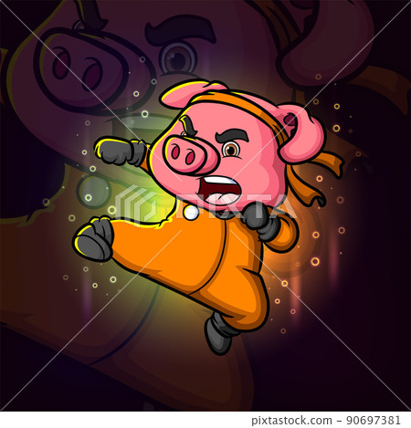 The angry kung fu pig is attacking with the punch esport mascot logo design 90697381