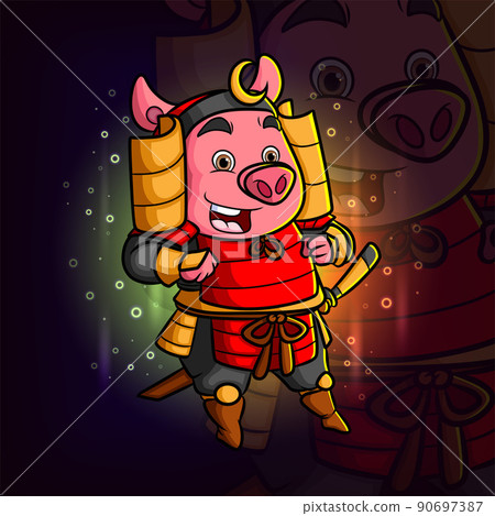 The cute pig with ancient swordsman esport mascot logo design 90697387