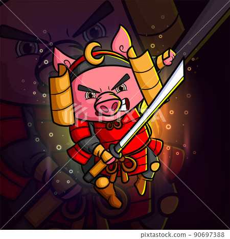 The swordsman pig is attack with the sword esport mascot logo design The swordsman pig is attack with the sword esport mascot logo design 90697388