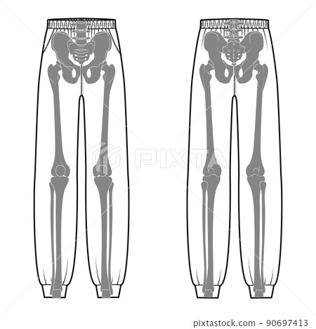 Skeleton costume on Sweatpants Human bones front back view men women children for Halloween, festivals for printing Skeleton costume on Sweatpants Human bones front back view men women children for Halloween, festivals for printing 90697413