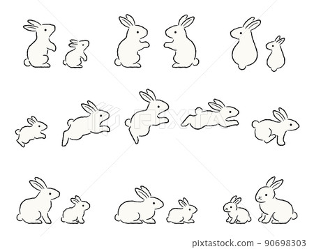 White rabbit parent and child hand-drawn style illustration set 90698303