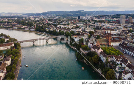 City of Basel in Switzerland and River Rhine - aerial view 90698751