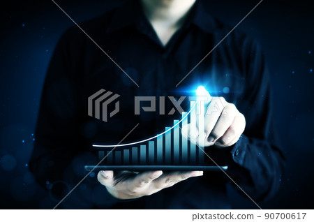 Businessman pointing arrow graph corporate future growth plan 90700617