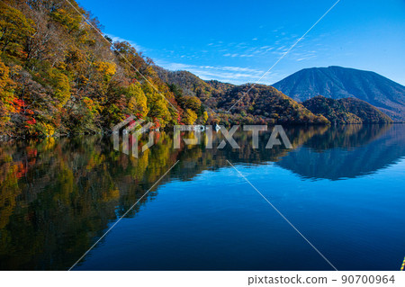 [Oku-Nikko, Tochigi Prefecture] Autumn leaves reflected on the shores of Lake Chuzenji in Senjugahama October 90700964
