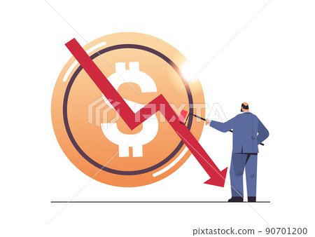 businessman painting downward arrow with roller paint financial crisis bankruptcy concept businessman painting downward arrow with roller paint financial crisis bankruptcy concept 90701200