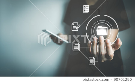 Document Management System (DMS), Online document database management, Organization document Organized, automated processes to manage files, ERP enterprise efficient, business technology. 90701290