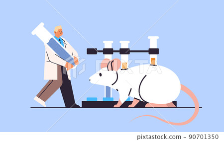 scientist doing experiments in lab with animal veterinary worker with experimental rat biological genetic engineering research scientist doing experiments in lab with animal veterinary worker with experimental rat biological genetic engineering research 90701350
