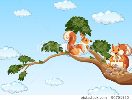 Two squirrels on the branch Two squirrels on the branch 90701520