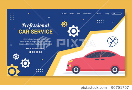 Car Service Landing Page Template Social Media Flat Cartoon Background Vector Illustration 90701707