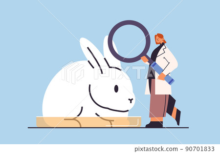 scientist doing experiments in lab with animal veterinary worker with experimental rabbit biological genetic engineering research scientist doing experiments in lab with animal veterinary worker with experimental rabbit biological genetic engineering research 90701833