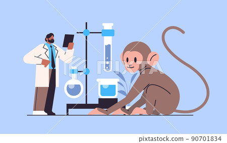 scientist doing experiments in lab veterinary worker with experimental monkey biological genetic engineering research scientist doing experiments in lab veterinary worker with experimental monkey biological genetic engineering research 90701834