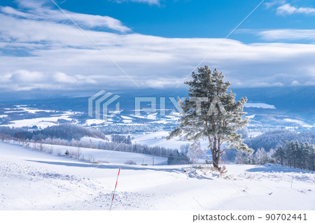 《北海道》上富良野的雪景，千望峠觀 90702441