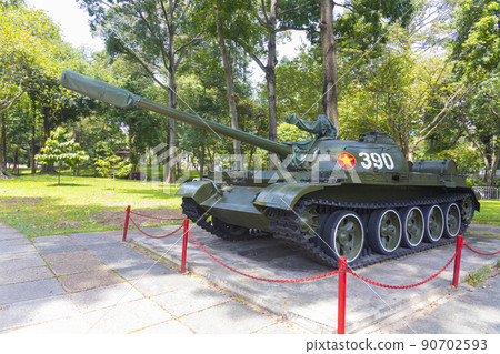 Ho Chi Minh, Vietnam - Oct 17, 2019 : Old tank and airplane at Reunification Palace in Ho Chi Minh City ,Vietnam on Oct 17, 2019. 90702593